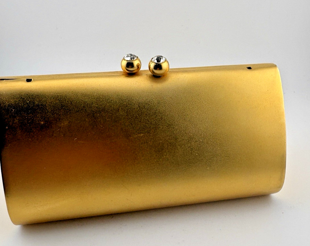 Nordstrom Gold Clutch w Removable Gold Chain Snap Shut w Two Faux Diamonds